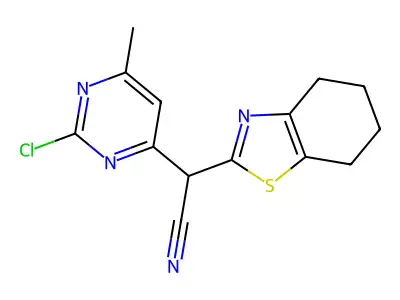 2-(2-chloro-6-methylpyrimidin-4-yl)-2-(4,5,6,7-tetrahydro-1,3-benzothiazol-2-yl)acetonitrile structure