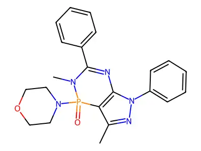 2,7-dimethyl-1-(morpholin-4-yl)-3,5-diphenyl-2,5-dihydro-1H-1l5-pyrazolo[4,3-c][1,5,2]diazaphosphinin-1-one structure