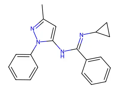 N-cyclopropyl-N'-(3-methyl-1-phenyl-1H-pyrazol-5-yl)benzenecarboximidamide structure