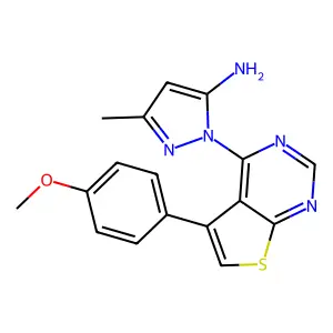 1-[5-(4-methoxyphenyl)thieno[2,3-d]pyrimidin-4-yl]-3-methyl-1H-pyrazol-5-amine structure