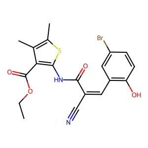 ethyl 2-[[(E)-3-(5-bromo-2-hydroxyphenyl)-2-cyanoprop-2-enoyl]amino]-4,5-dimethylthiophene-3-carboxylate structure