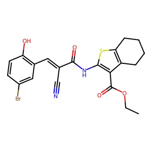 Ethyl 2-[[(Z)-3-(5-bromo-2-hydroxyphenyl)-2-cyanoprop-2-enoyl]amino]-4,5,6,7-tetrahydro-1-benzothiophene-3-carboxylate structure