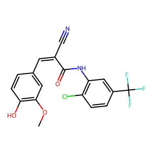 N-[2-chloro-5-(trifluoromethyl)phenyl]-2-cyano-3-(4-hydroxy-3-methoxyphenyl)prop-2-enamide structure