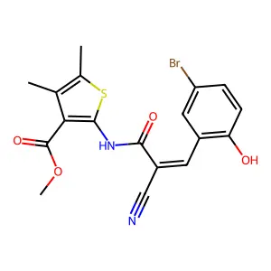 methyl 2-[(2E)-3-(5-bromo-2-hydroxyphenyl)-2-cyanoprop-2-enoylamino]-4,5-dimet hylthiophene-3-carboxylate structure