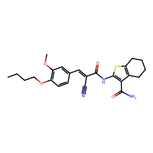 2-[[(E)-3-(4-butoxy-3-methoxyphenyl)-2-cyanoprop-2-enoyl]amino]-4,5,6,7-tetrahydro-1-benzothiophene-3-carboxamide structure