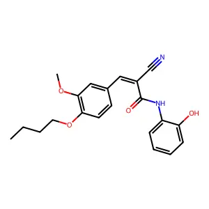 (2E)-3-(4-butoxy-3-methoxyphenyl)-2-cyano-N-(2-hydroxyphenyl)prop-2-enamide structure