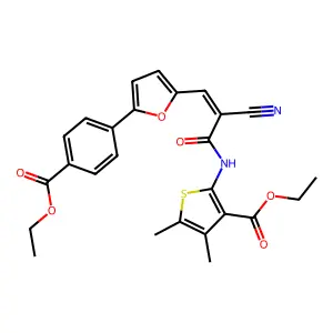 ethyl 2-[[(E)-2-cyano-3-[5-(4-ethoxycarbonylphenyl)furan-2-yl]prop-2-enoyl]amino]-4,5-dimethylthiophene-3-carboxylate structure