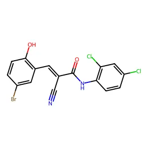 (E)-3-(5-bromo-2-hydroxyphenyl)-2-cyano-N-(2,4-dichlorophenyl)prop-2-enamide structure