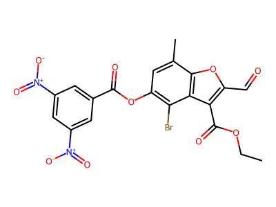 ethyl 4-bromo-5-(3,5-dinitrobenzoyl)oxy-2-formyl-7-methyl-1-benzofuran-3-carboxylate structure