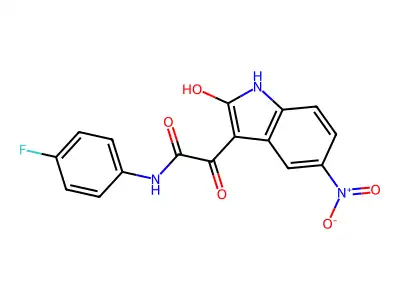 N-(4-fluorophenyl)-2-(2-hydroxy-5-nitro-1H-indol-3-yl)-2-oxoacetamide structure