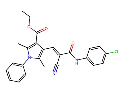 ethyl 4-{2-[(4-chlorophenyl)carbamoyl]-2-cyanoeth-1-en-1-yl}-2,5-dimethyl-1-phenyl-1H-pyrrole-3-carboxylate structure