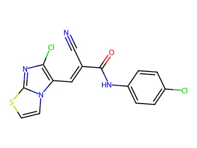 3-{6-chloroimidazo[2,1-b][1,3]thiazol-5-yl}-N-(4-chlorophenyl)-2-cyanoprop-2-enamide structure