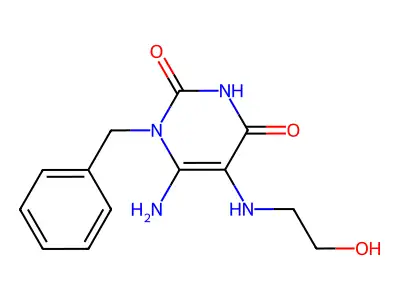 6-amino-1-benzyl-5-[(2-hydroxyethyl)amino]-1,2,3,4-tetrahydropyrimidine-2,4-dione structure