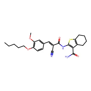 2-[(2E)-2-cyano-3-(3-methoxy-4-pentyloxyphenyl)prop-2-enoylamino]-4,5,6,7-tetr ahydrobenzo[b]thiophene-3-carboxamide structure