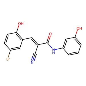 (2E)-3-(5-bromo-2-hydroxyphenyl)-2-cyano-N-(3-hydroxyphenyl)prop-2-enamide structure