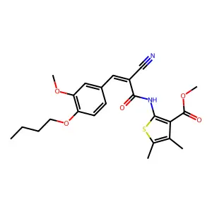 methyl 2-[[(E)-3-(4-butoxy-3-methoxyphenyl)-2-cyanoprop-2-enoyl]amino]-4,5-dimethylthiophene-3-carboxylate structure