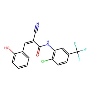 (2E)-N-[2-chloro-5-(trifluoromethyl)phenyl]-2-cyano-3-(2-hydroxyphenyl)prop-2-enamide structure