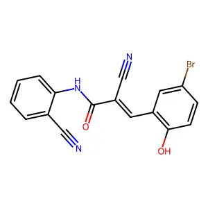 (2E)-3-(5-bromo-2-hydroxyphenyl)-2-cyano-N-(2-cyanophenyl)prop-2-enamide structure