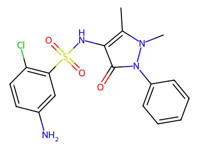 5-amino-2-chloro-N-(1,5-dimethyl-3-oxo-2-phenyl-2,3-dihydro-1H-pyrazol-4-yl)benzene-1-sulfonamide structure