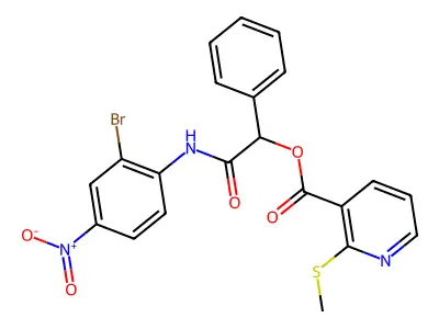 [2-(2-bromo-4-nitroanilino)-2-oxo-1-phenylethyl] 2-methylsulfanylpyridine-3-carboxylate structure