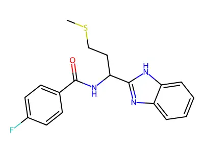 N-[1-(1H-benzimidazol-2-yl)-3-(methylsulfanyl)propyl]-4-fluorobenzamide structure