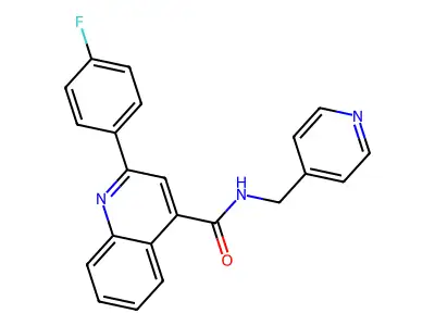 2-(4-fluorophenyl)-N-(pyridin-4-ylmethyl)quinoline-4-carboxamide structure