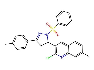 2-chloro-7-methyl-3-(1-(phenylsulfonyl)-3-(p-tolyl)-4,5-dihydro-1H-pyrazol-5-yl)quinoline structure