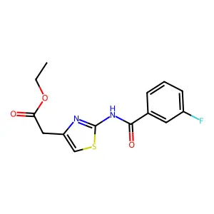 Ethyl (2-{[(3-fluorophenyl)carbonyl]amino}-1,3-thiazol-4-yl)acetate structure