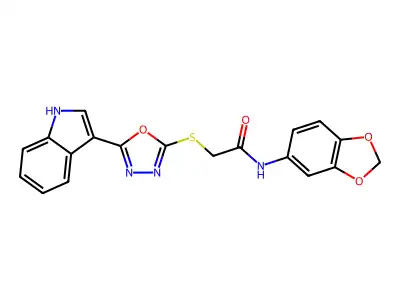 N-(2H-1,3-benzodioxol-5-yl)-2-{[5-(1H-indol-3-yl)-1,3,4-oxadiazol-2-yl]sulfanyl}acetamide structure