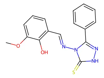 2-[(1Z)-2-(5-phenyl-3-sulfanyl(1,2,4-triazol-4-yl))-2-azavinyl]-6-methoxypheno l structure