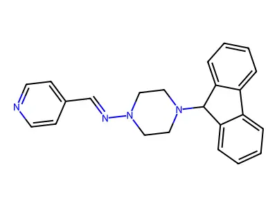 4-(9H-fluoren-9-yl)-N-(4-pyridinylmethylene)-1-piperazinamine structure