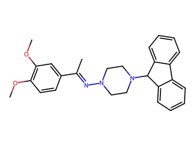 N-[1-(3,4-dimethoxyphenyl)ethylidene]-N-[4-(9H-fluoren-9-yl)-1-piperazinyl]amine structure