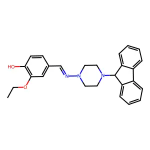 2-ethoxy-4-({[4-(9H-fluoren-9-yl)piperazin-1-yl]imino}methyl)phenol structure