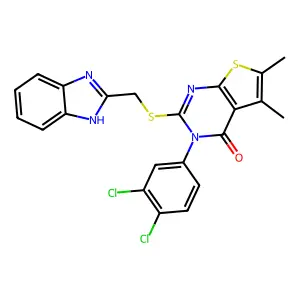 2-[(1H-benzimidazol-2-ylmethyl)sulfanyl]-3-(3,4-dichlorophenyl)-5,6-dimethylthieno[2,3-d]pyrimidin-4(3H)-one structure