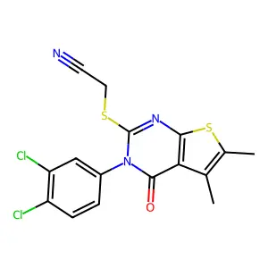 2-[3-(3,4-dichlorophenyl)-5,6-dimethyl-4-oxothieno[2,3-d]pyrimidin-2-yl]sulfanylacetonitrile structure