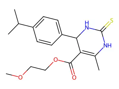 2-methoxyethyl 4-methyl-6-[4-(propan-2-yl)phenyl]-2-sulfanyl-1,6-dihydropyrimidine-5-carboxylate structure