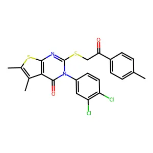 3-(3,4-dichlorophenyl)-5,6-dimethyl-2-[2-(4-methylphenyl)-2-oxoethyl]sulfanylthieno[2,3-d]pyrimidin-4-one structure