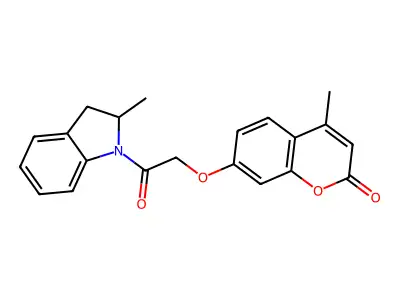 4-Methyl-7-[2-(2-methylindolinyl)-2-oxoethoxy]chromen-2-one structure