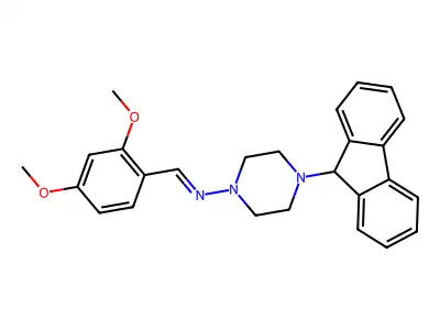 1-(2,4-dimethoxyphenyl)-N-[4-(9H-fluoren-9-yl)piperazin-1-yl]methanimine structure