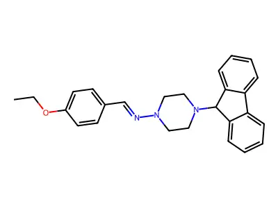 N-(4-ethoxybenzylidene)-4-(9H-fluoren-9-yl)piperazin-1-amine structure