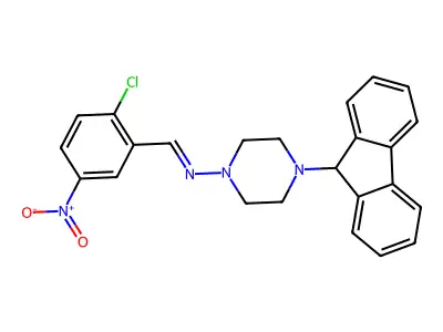 N-(2-chloro-5-nitrobenzylidene)-4-(9H-fluoren-9-yl)-1-piperazinamine structure