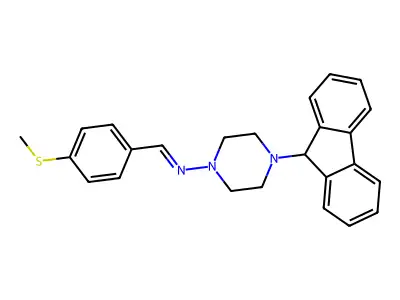 N-[4-(9H-fluoren-9-yl)piperazin-1-yl]-1-(4-methylsulfanylphenyl)methanimine structure