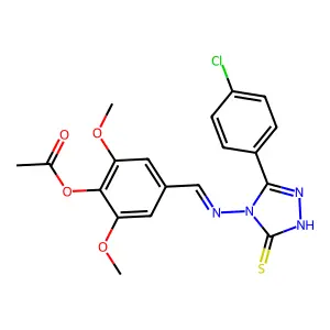 4-({[3-(4-chlorophenyl)-5-sulfanyl-4H-1,2,4-triazol-4-yl]imino}methyl)-2,6-dimethoxyphenyl acetate structure