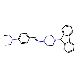 N-[4-(diethylamino)benzylidene]-4-(9H-fluoren-9-yl)piperazin-1-amine structure