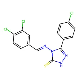 3-(4-chlorophenyl)-4-[(3,4-dichlorophenyl)methylideneamino]-1H-1,2,4-triazole-5-thione structure