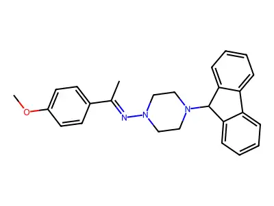4-(9H-fluoren-9-yl)-N-[(1Z)-1-(4-methoxyphenyl)ethylidene]piperazin-1-amine structure