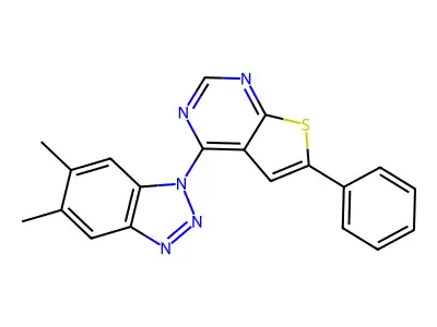 5,6-dimethyl-1-{6-phenylthieno[2,3-d]pyrimidin-4-yl}-1H-1,2,3-benzotriazole structure