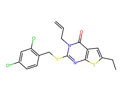 2-[(2,4-dichlorophenyl)methylsulfanyl]-6-ethyl-3-prop-2-enylthieno[2,3-d]pyrimidin-4-one structure