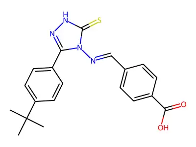 4-[(E)-{[3-(4-tert-butylphenyl)-5-sulfanyl-4H-1,2,4-triazol-4-yl]imino}methyl]benzoic acid structure