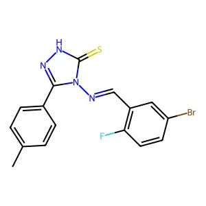 4-[(1Z)-2-(5-bromo-2-fluorophenyl)-1-azavinyl]-5-(4-methylphenyl)-1,2,4-triazo le-3-thiol structure